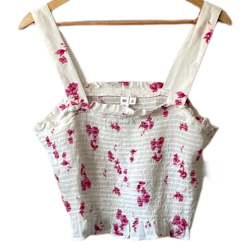 BP Smocked Floral Cottage Cropped Ruffle Top